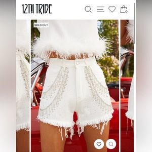 12th Tribe - Love Thing White Denim Rhinestone Shorts - Size S